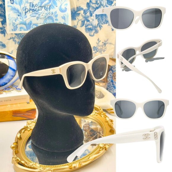 🆕 CHANEL 🧿 NWOT 5482-H Square Acetate Pearl CC Square Sunglasses, White - Picture 1 of 16